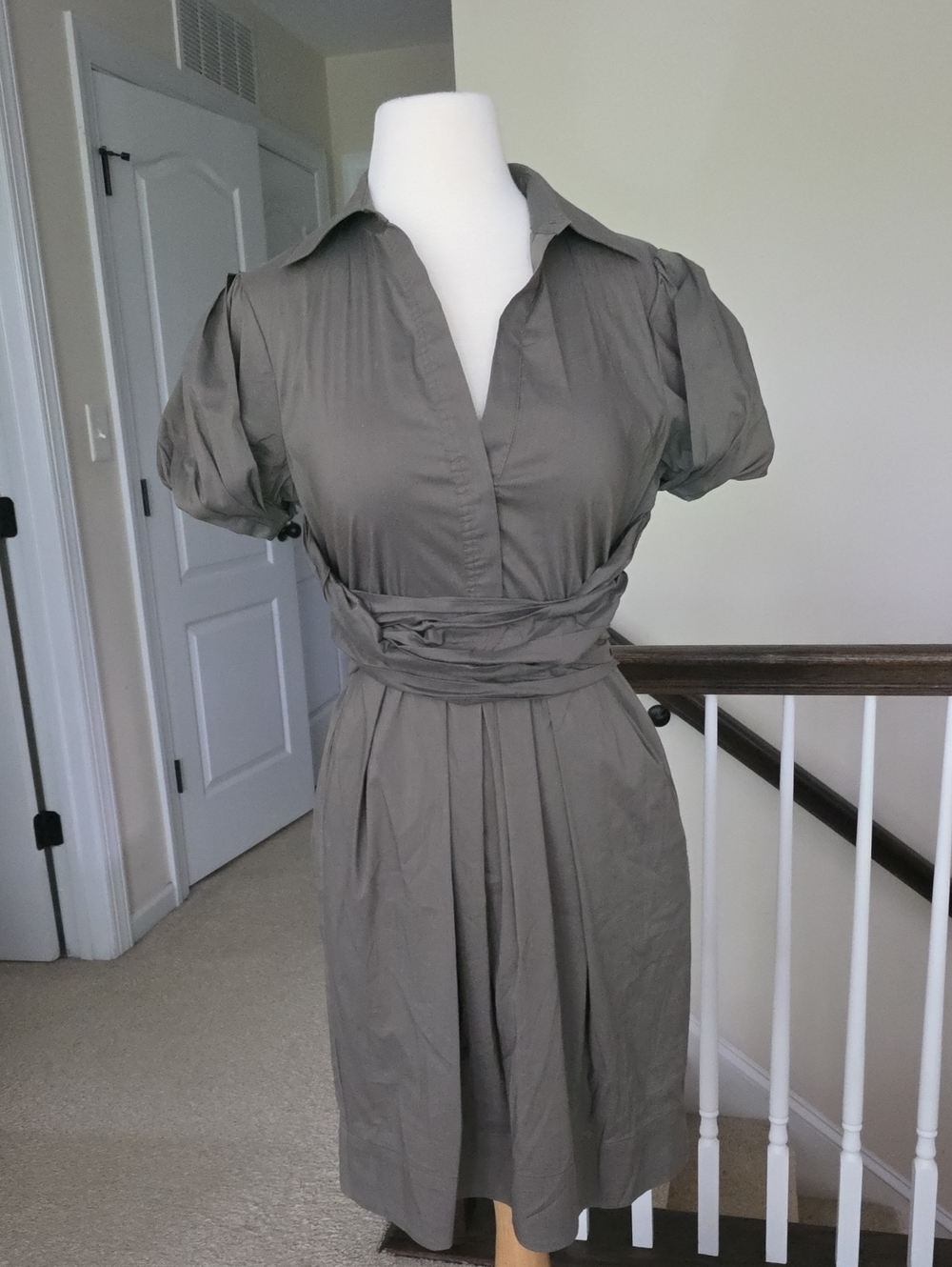BCBGMaxAzria Olive Short-Sleeve Wrap Midi Dress